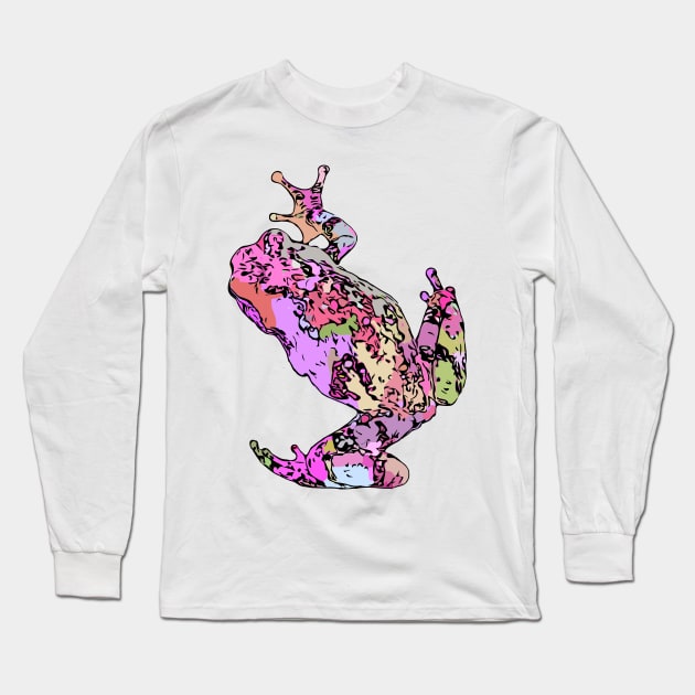 Pink Tree Frog Climbing Colorful Purple Long Sleeve T-Shirt by Griffelkinn